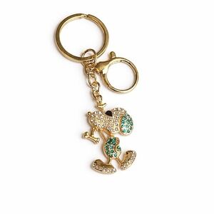 Snoopy Like Dog Gold Tone Keychain Backpack Charm Blue Rhinestone Metal Clip